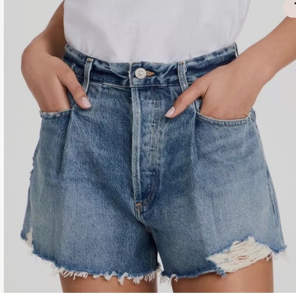 Citizens Of‎ Humanity Womens Blue Franca Pleated Baggy Jean Shorts Size 31 - Picture 1 of 9